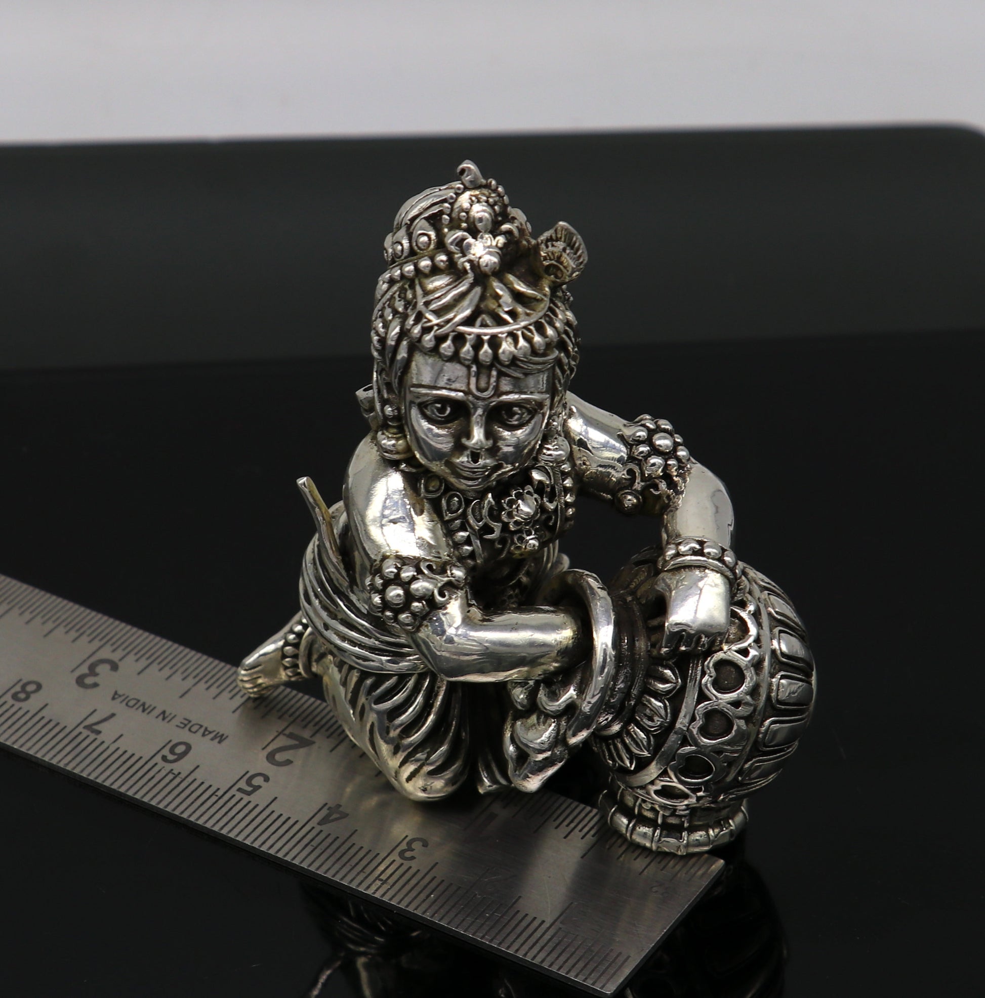 925 Sterling silver customized Idol Krishna Bal Gopal statue figurine, laddu gopal sculpture home temple utensil, silver article su208 - TRIBAL ORNAMENTS