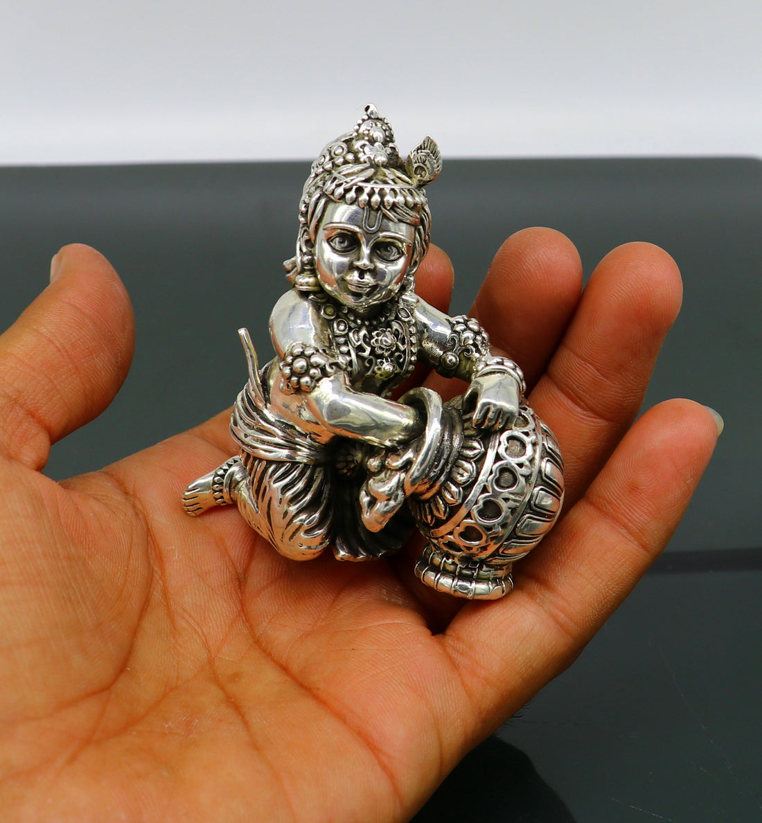 925 Sterling silver customized Idol Krishna Bal Gopal statue figurine, laddu gopal sculpture home temple utensil, silver article su208 - TRIBAL ORNAMENTS