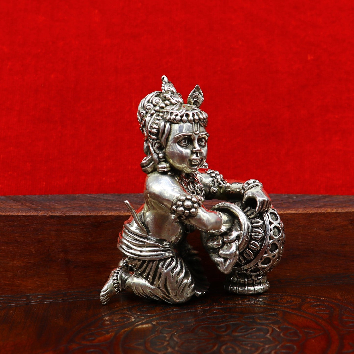 925 Sterling silver customized Idol Krishna Bal Gopal statue figurine, laddu gopal sculpture home temple utensil, silver article su208 - TRIBAL ORNAMENTS