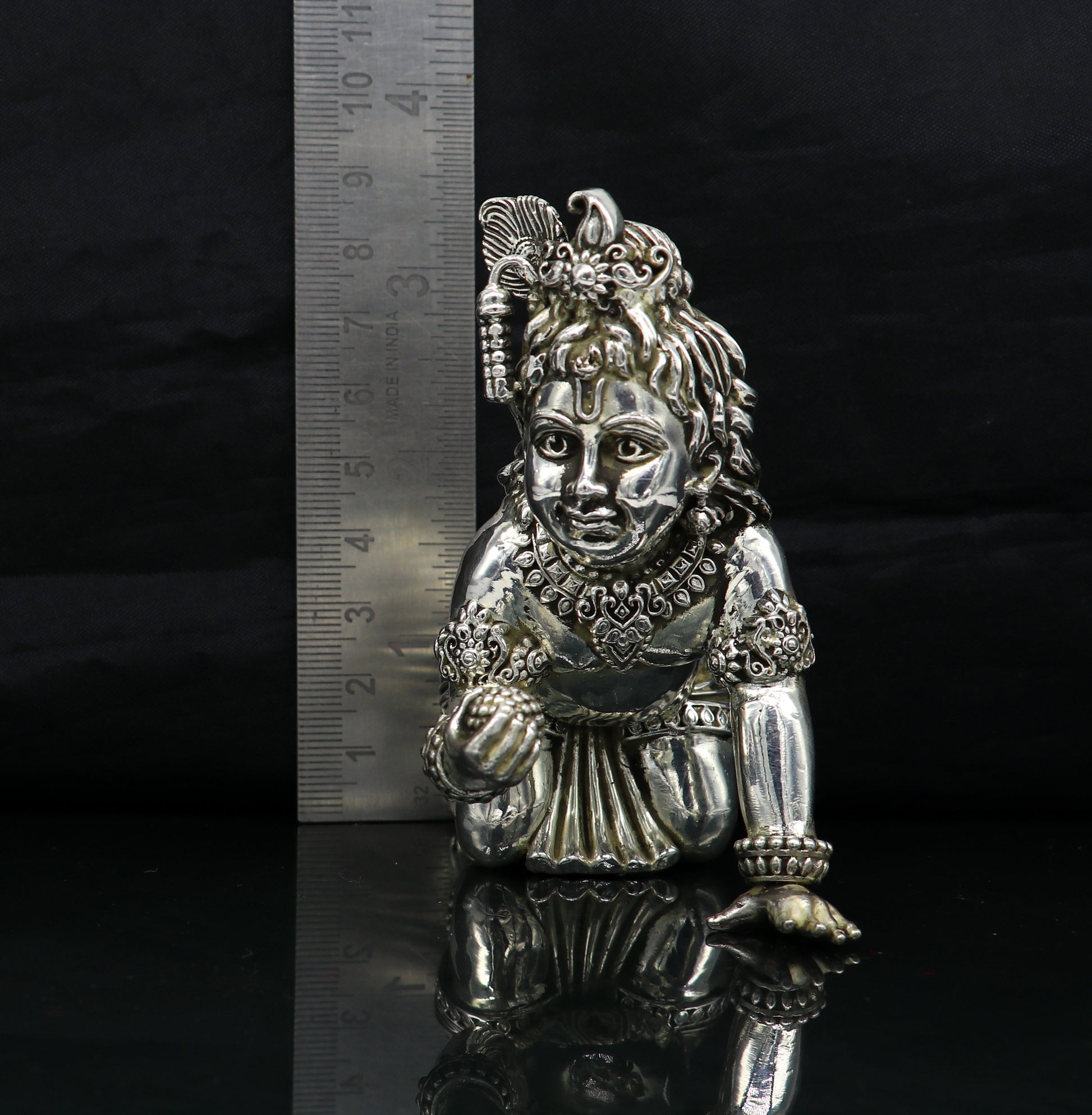 925 Sterling silver customized Idol Krishna Bal Gopal statue figurine, laddu gopal sculpture home temple utensil, silver article su209 - TRIBAL ORNAMENTS