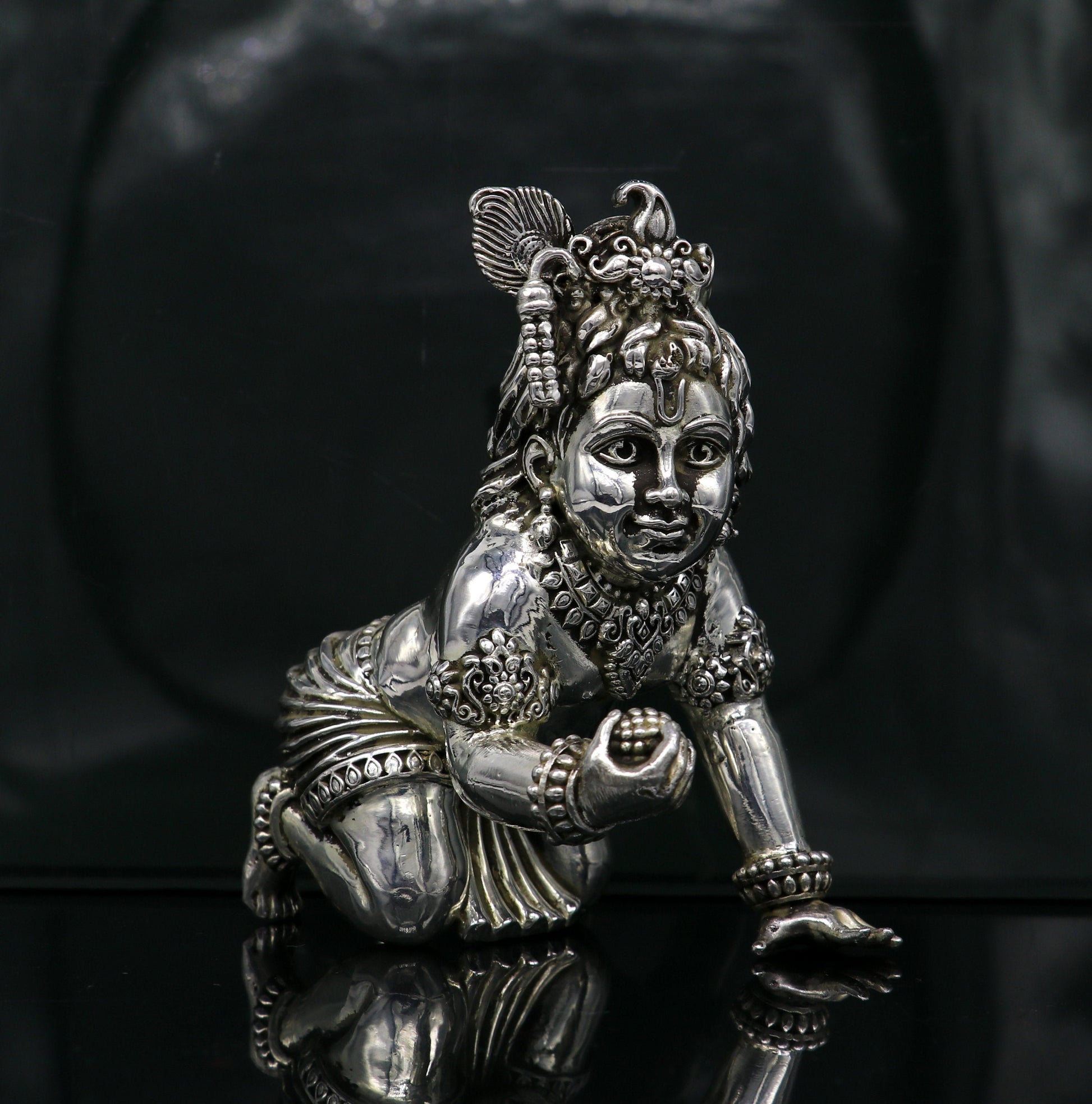 925 Sterling silver customized Idol Krishna Bal Gopal statue figurine, laddu gopal sculpture home temple utensil, silver article su209 - TRIBAL ORNAMENTS