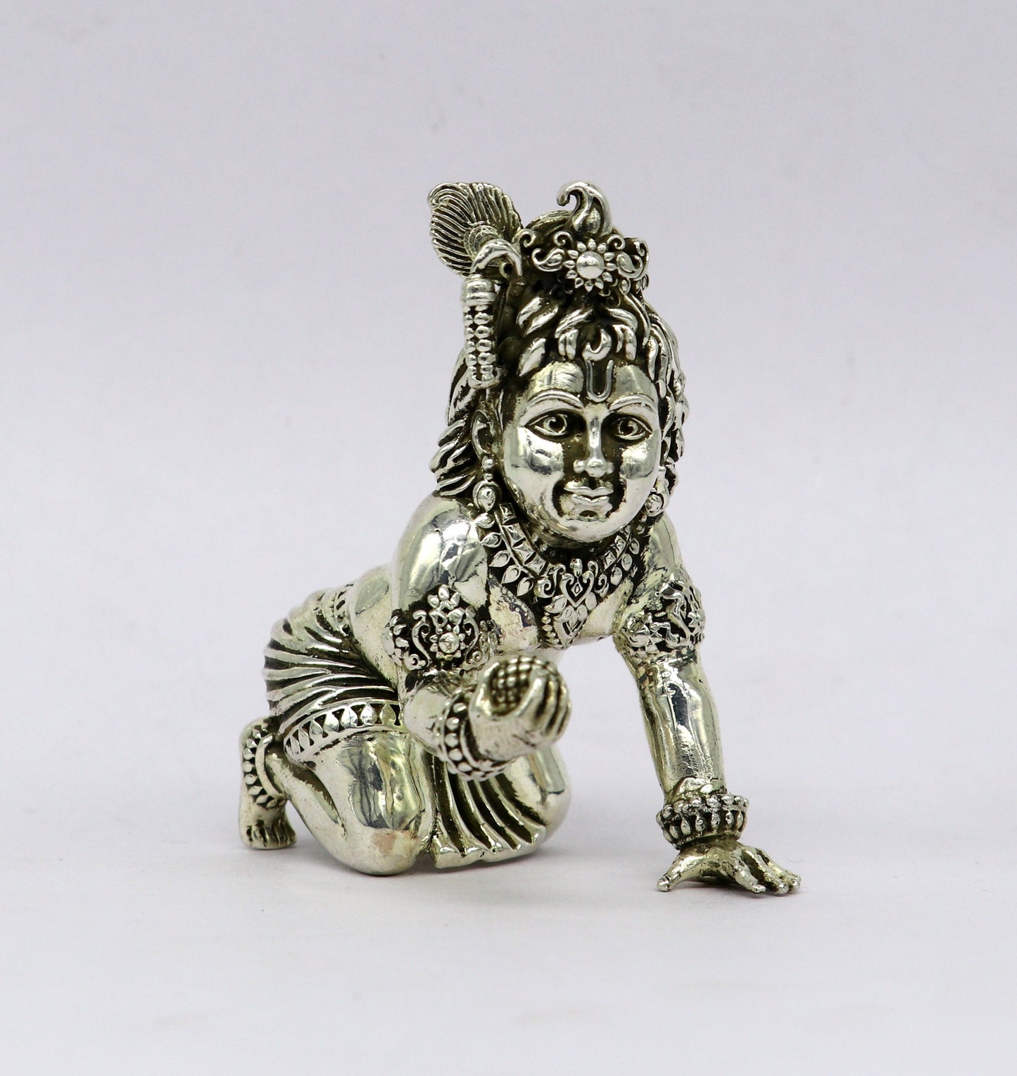 925 Sterling silver Idol Krishna Bal Gopal statue figurine, child krishna laddu gopal sculpture home temple utensil, silver article su211 - TRIBAL ORNAMENTS