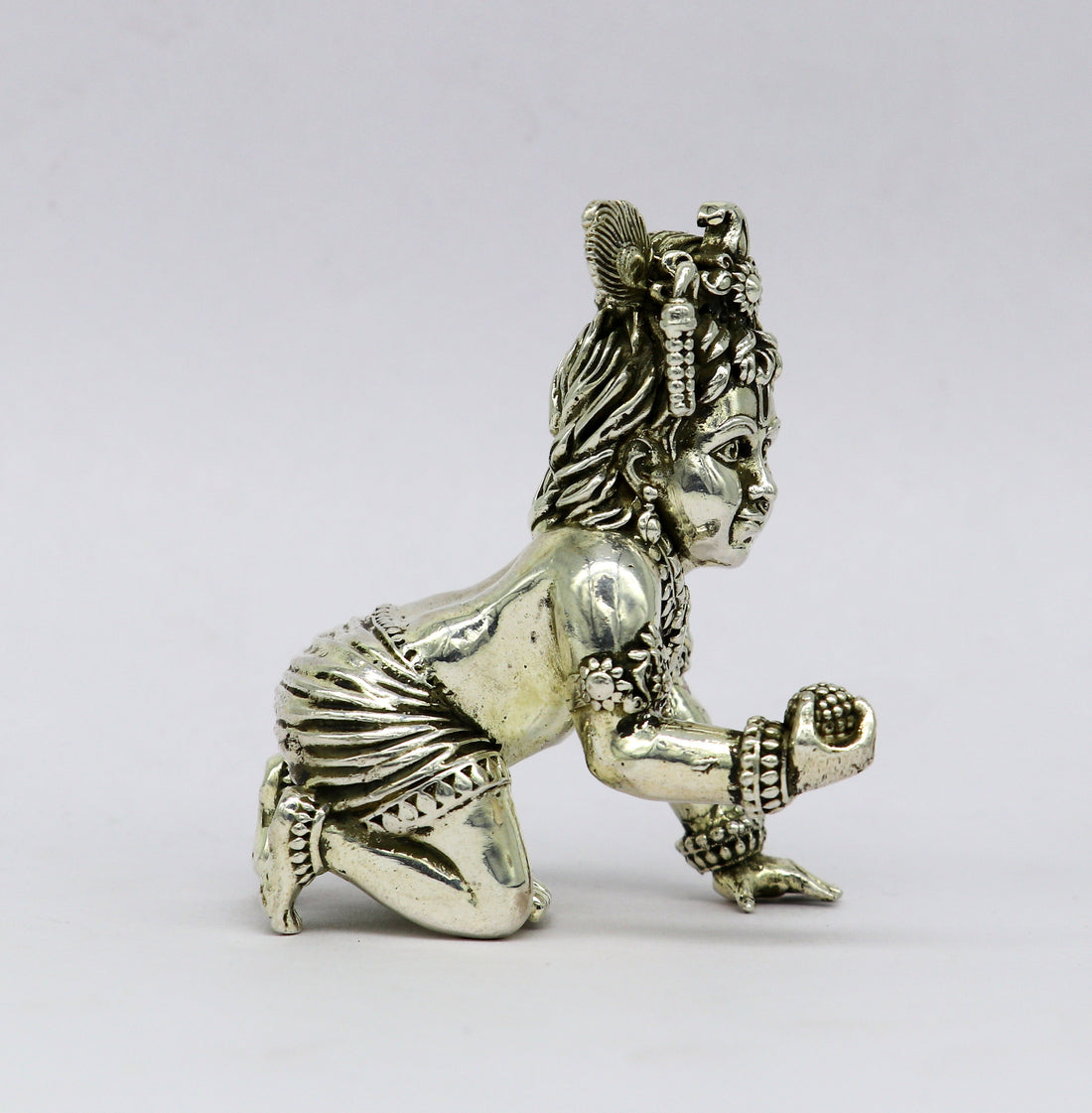 925 Sterling silver Idol Krishna Bal Gopal statue figurine, child krishna laddu gopal sculpture home temple utensil, silver article su211 - TRIBAL ORNAMENTS