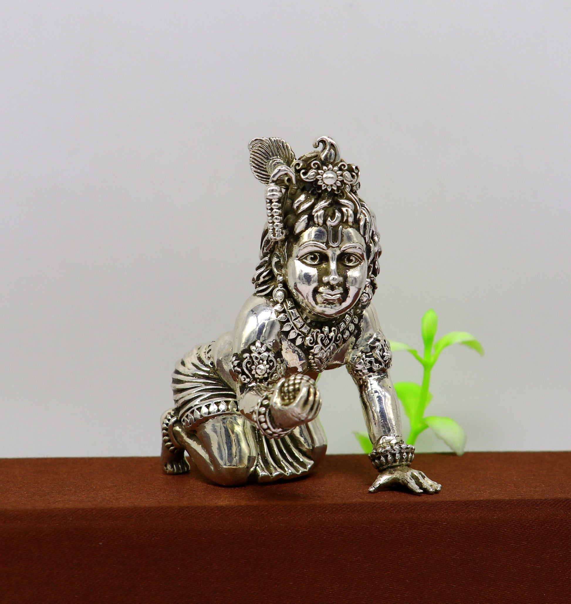 925 Sterling silver Idol Krishna Bal Gopal statue figurine, child krishna laddu gopal sculpture home temple utensil, silver article su211 - TRIBAL ORNAMENTS