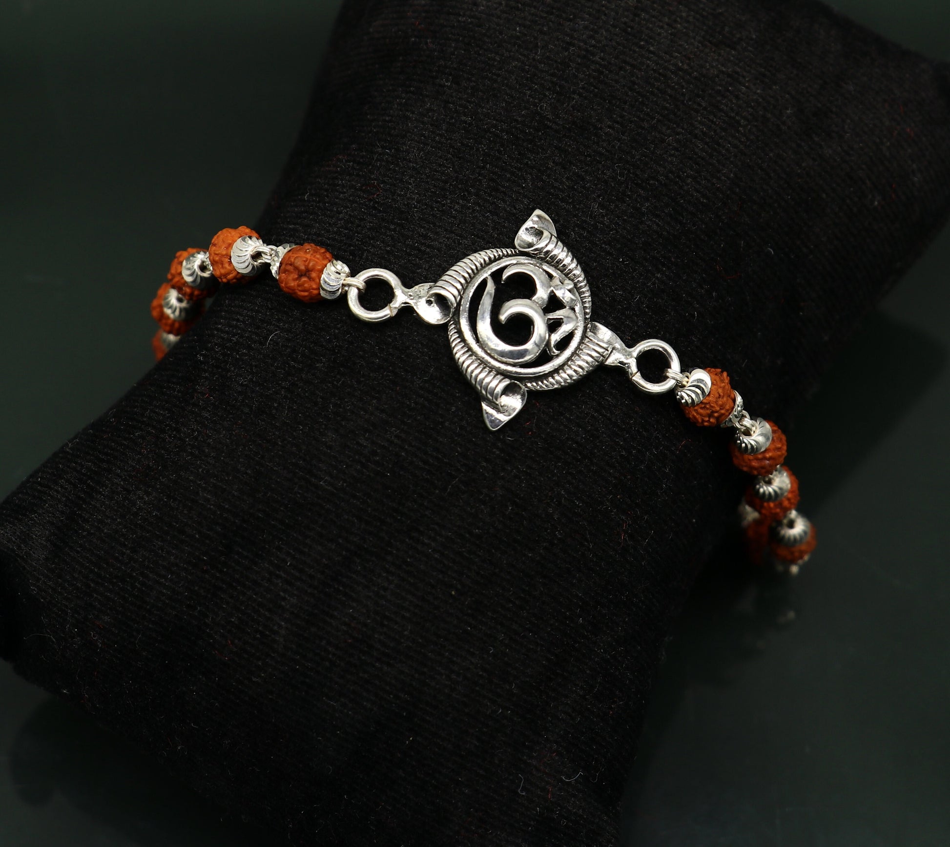 925 sterling silver custom Aum design rudraksha Rakhi Bracelet, special personalized gift for your brother  rk009 - TRIBAL ORNAMENTS