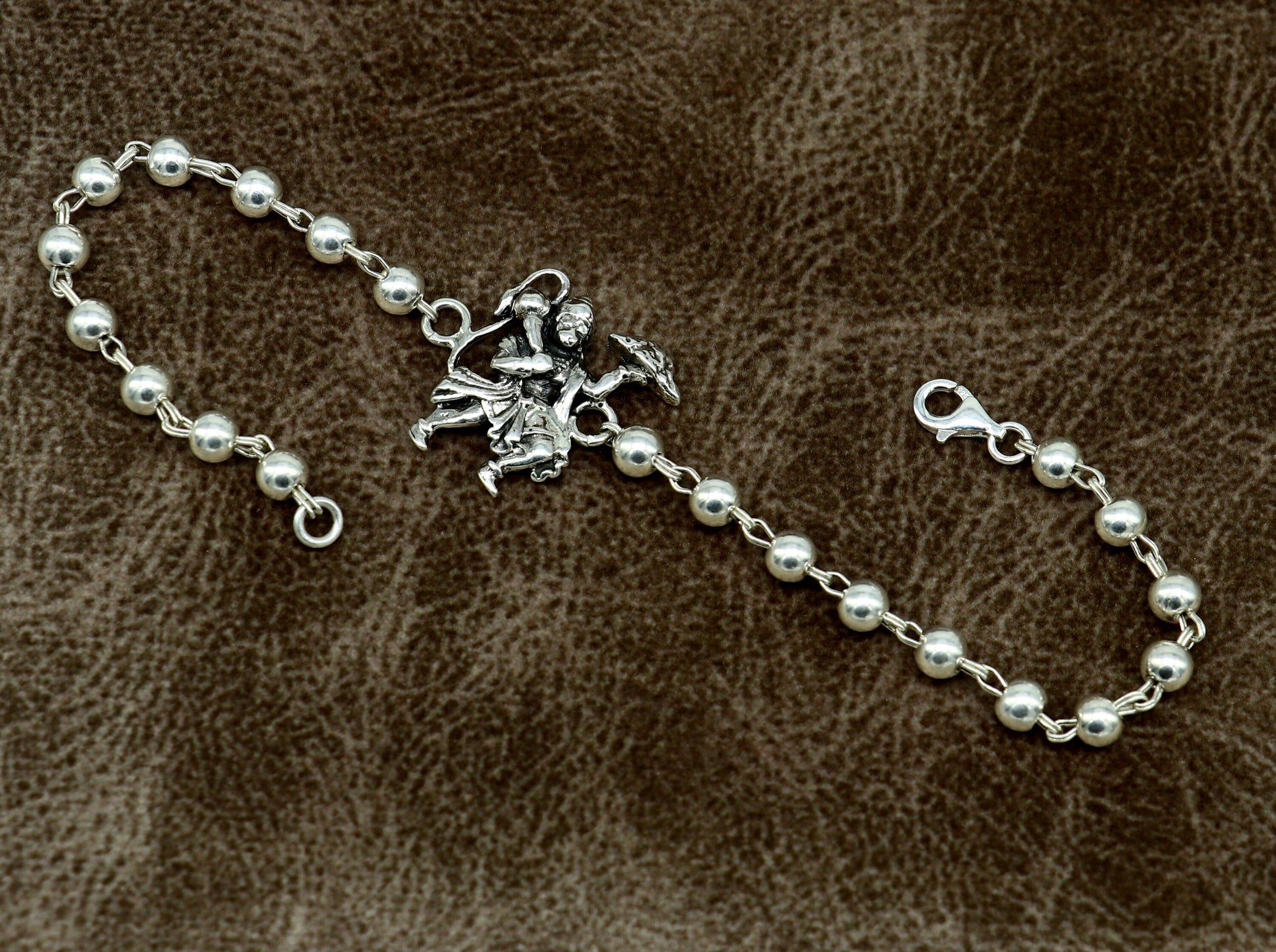925 Sterling silver customized beaded 'Hanuman' Rakhi or bracelet. best gift for your brother's for special personalized gifing rk018 - TRIBAL ORNAMENTS