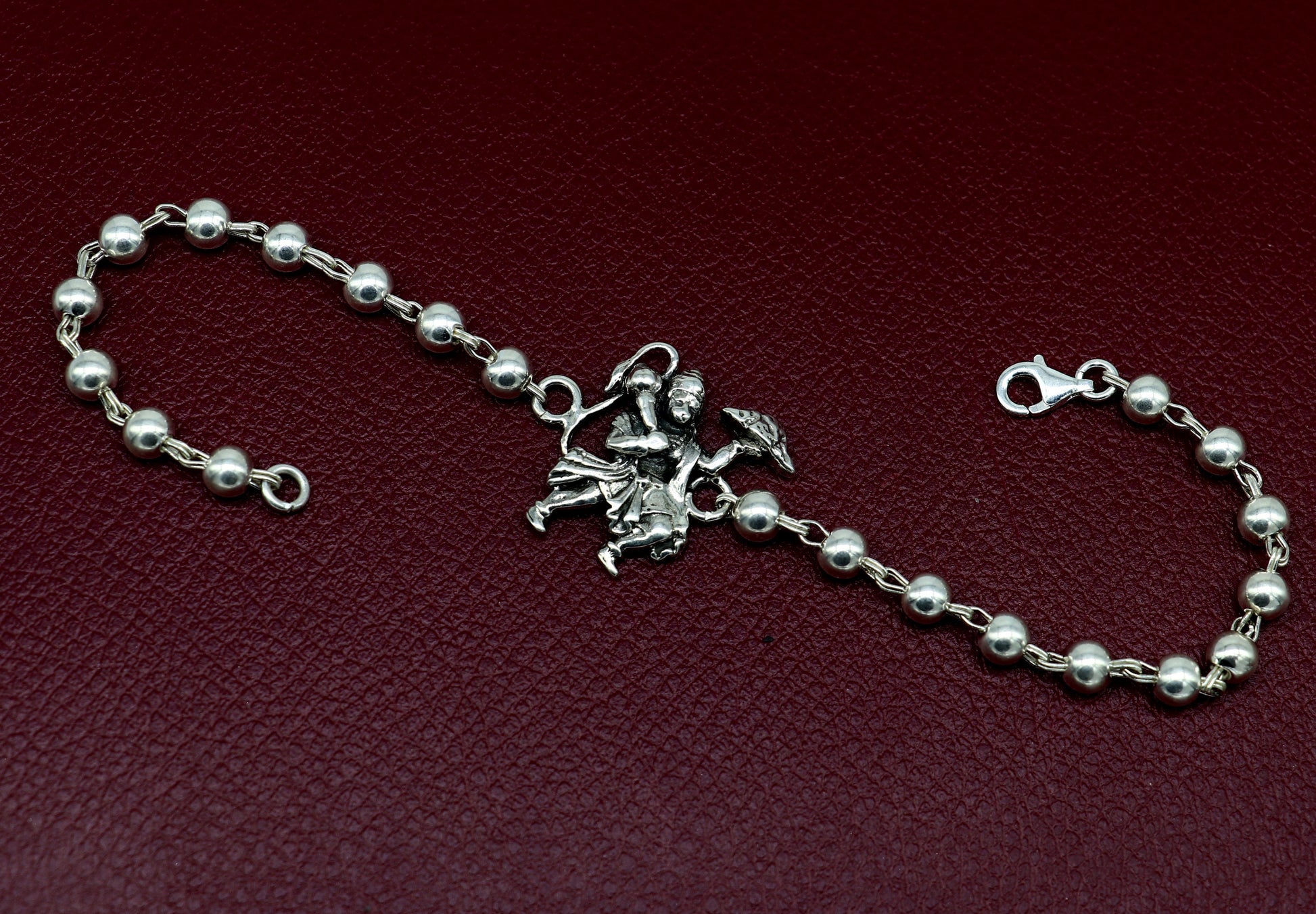 925 Sterling silver customized beaded 'Hanuman' Rakhi or bracelet. best gift for your brother's for special personalized gifing rk018 - TRIBAL ORNAMENTS