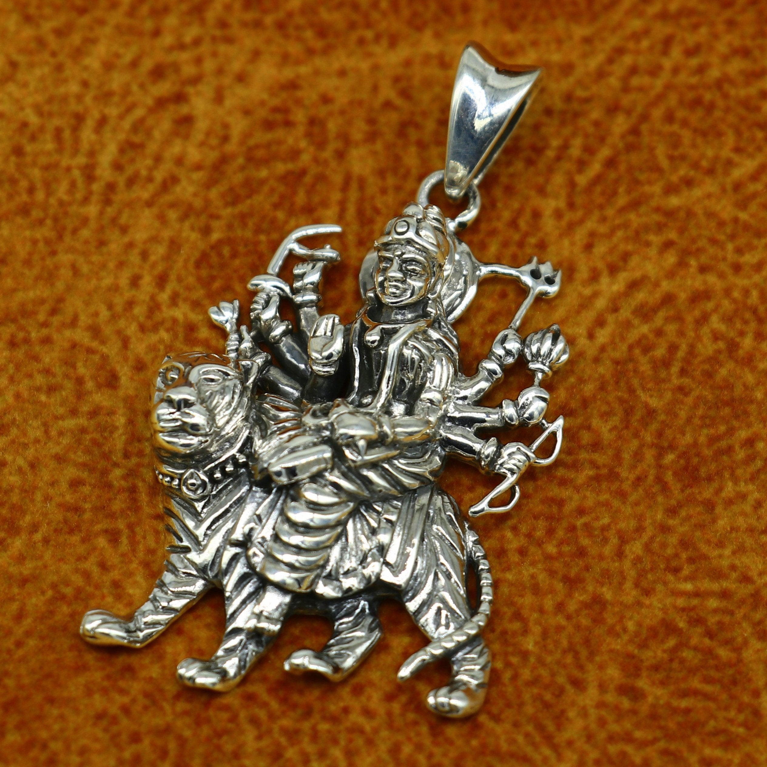 Vintage Rare Real old 1990s High cheapest Grade Silver Beautiful Hindu Warrior Mahavidhya Goddess Maa Durga Pendant Rajasthan Tribal Pendant