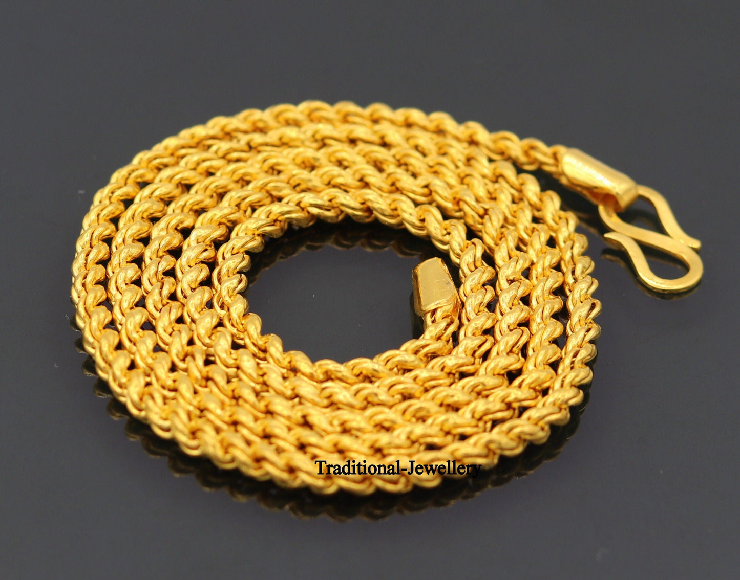 22k yellow gold handmade fabulous rope chain necklace all sezes long excellent 3mm wide gold unisex chain ch164 - TRIBAL ORNAMENTS