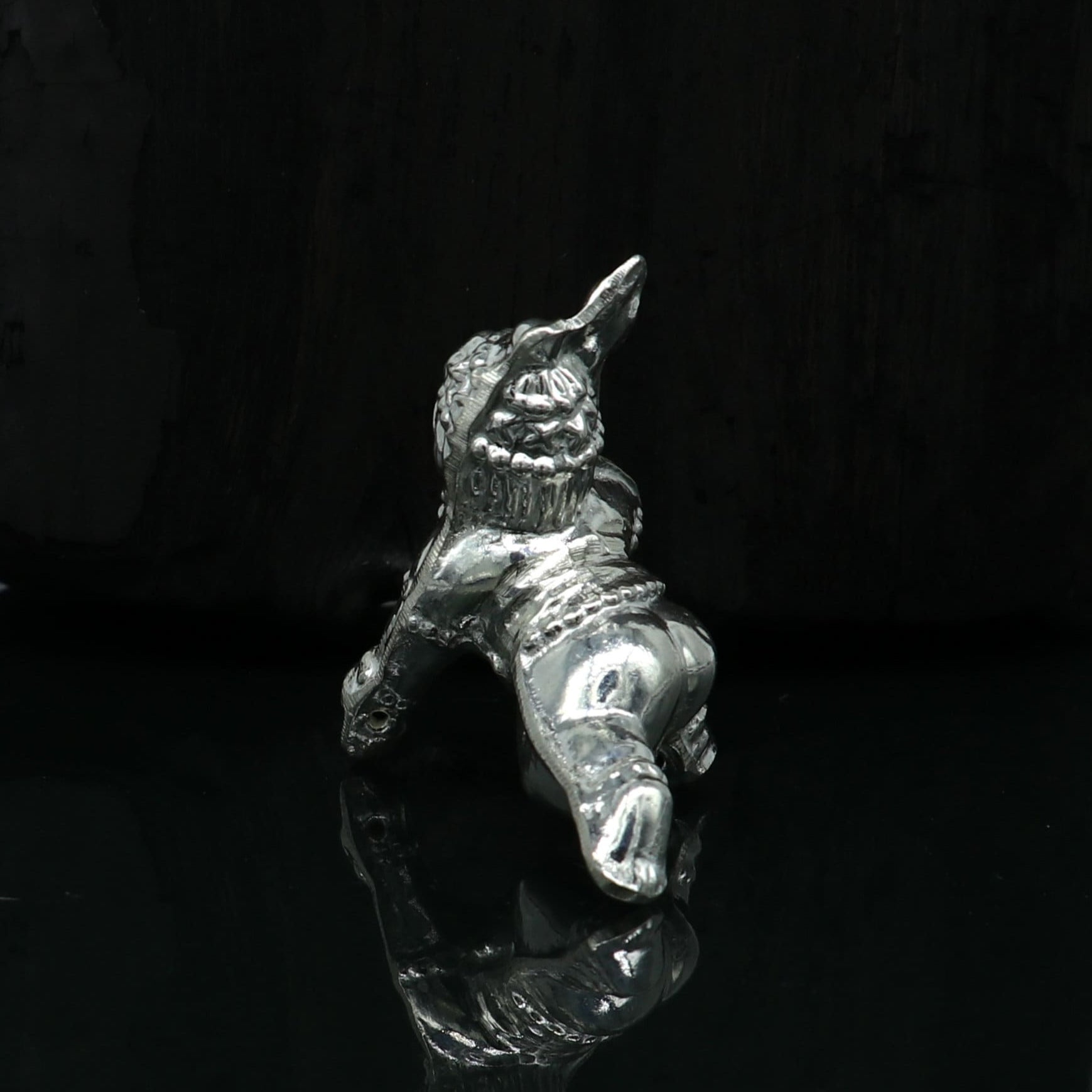 Handmade design Indian idol little Krishna, Ladu Gopal, bala gopala small silver statue sculpture temple puja  crawling Krishnaart su215 - TRIBAL ORNAMENTS
