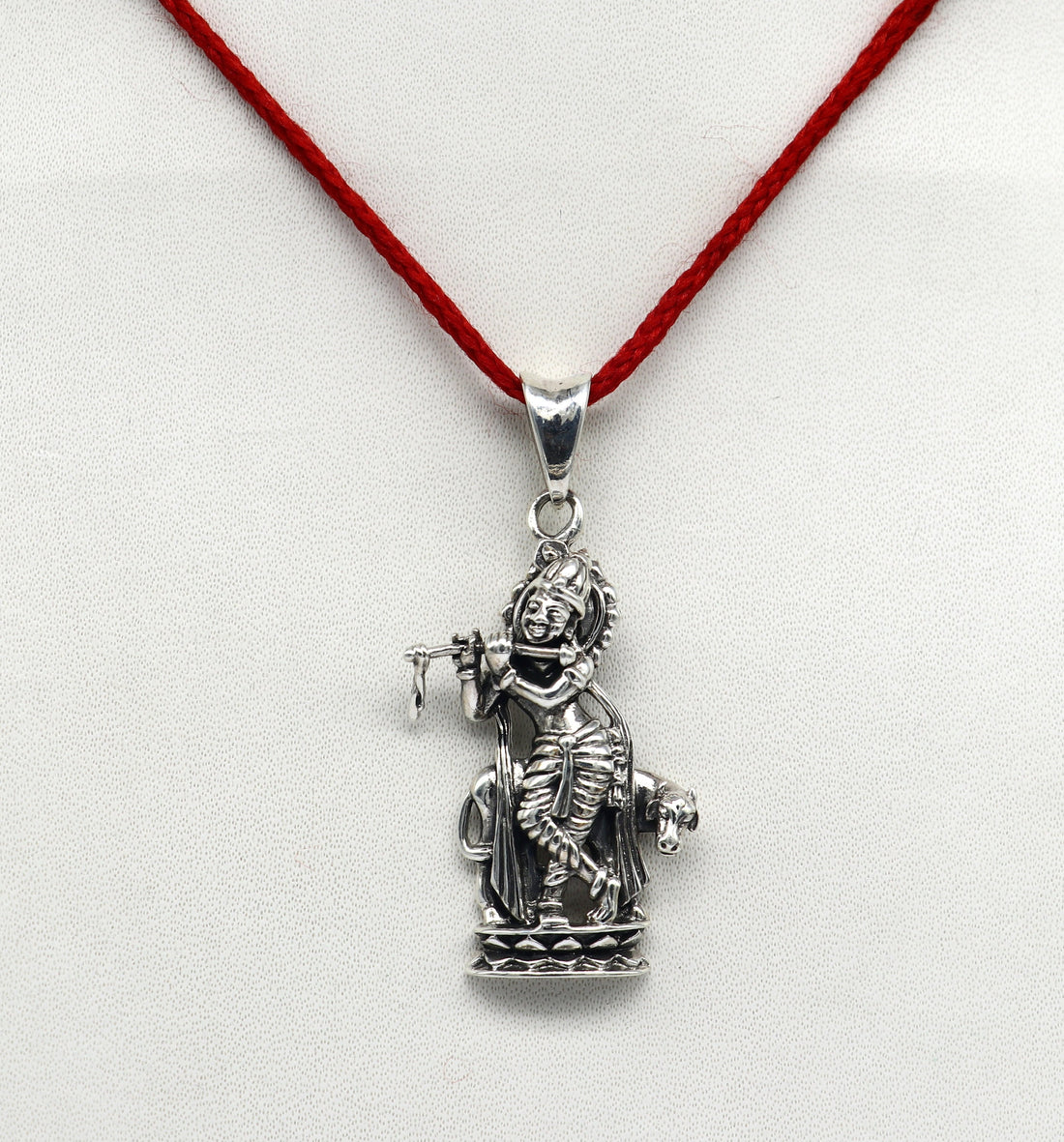 925 sterling silver vintage Antique stylish Hindu idol Krishna with cow Pendant, amazing design stunning pendant gifting jewelry ssp537 - TRIBAL ORNAMENTS