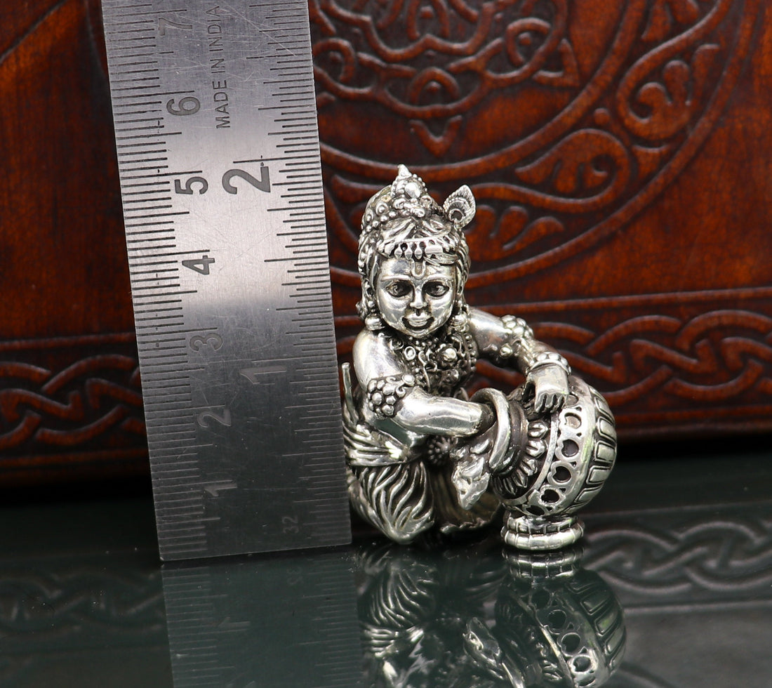 925 Sterling silver customized Idol Krishna Bal Gopal statue figurine, laddu gopal sculpture home temple utensil, silver article su225 - TRIBAL ORNAMENTS