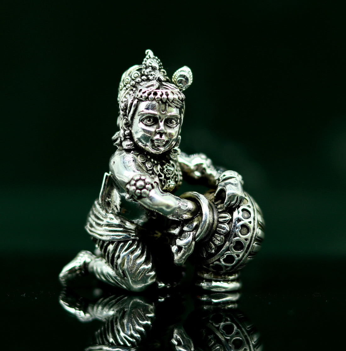 925 Sterling silver customized Idol Krishna Bal Gopal statue figurine, Makkhan Gopal sculpture home temple utensil, silver article su227 - TRIBAL ORNAMENTS