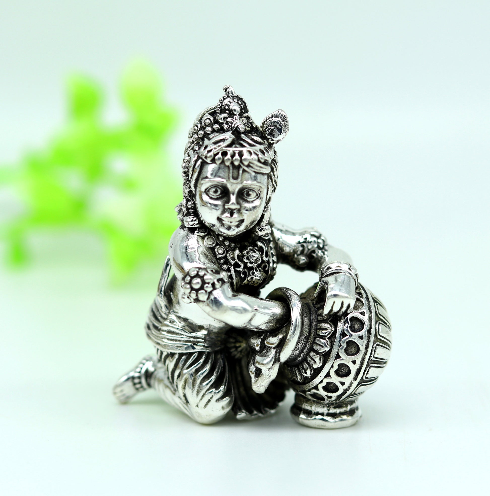 925 Sterling silver customized Idol Krishna Bal Gopal statue figurine, Makkhan Gopal sculpture home temple utensil, silver article su227 - TRIBAL ORNAMENTS