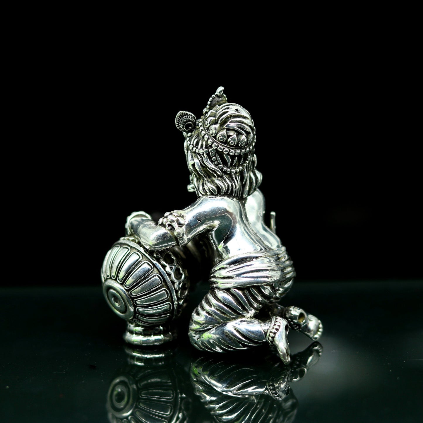 925 Sterling silver customized Idol Krishna Bal Gopal statue figurine, Makkhan Gopal sculpture home temple utensil, silver article su227 - TRIBAL ORNAMENTS