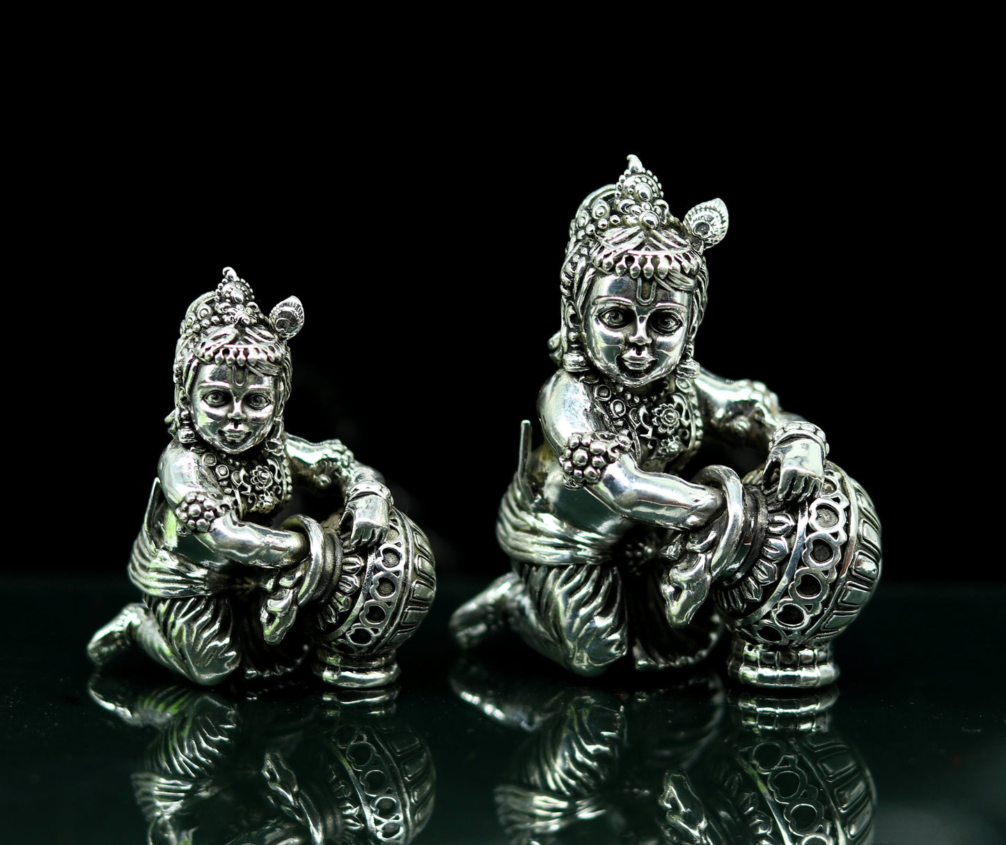 925 Sterling silver customized Idol Krishna Bal Gopal statue figurine, Makkhan Gopal sculpture home temple utensil, silver article su228 - TRIBAL ORNAMENTS