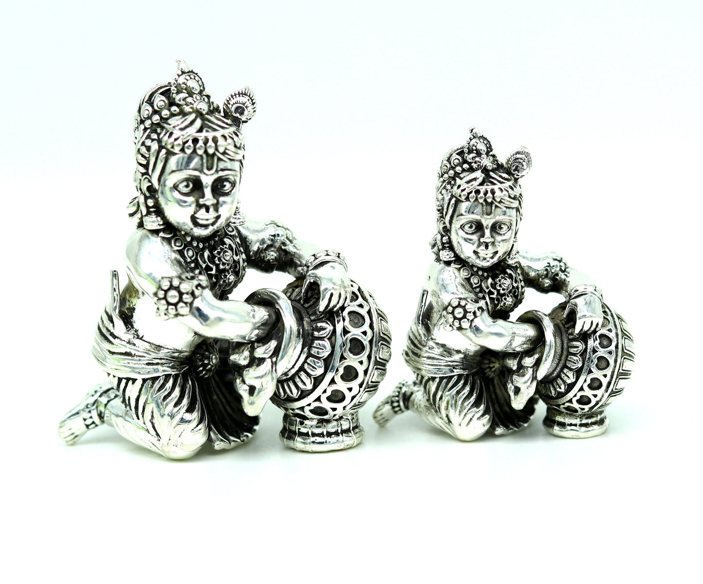 925 Sterling silver customized Idol Krishna Bal Gopal statue figurine, Makkhan Gopal sculpture home temple utensil, silver article su228 - TRIBAL ORNAMENTS