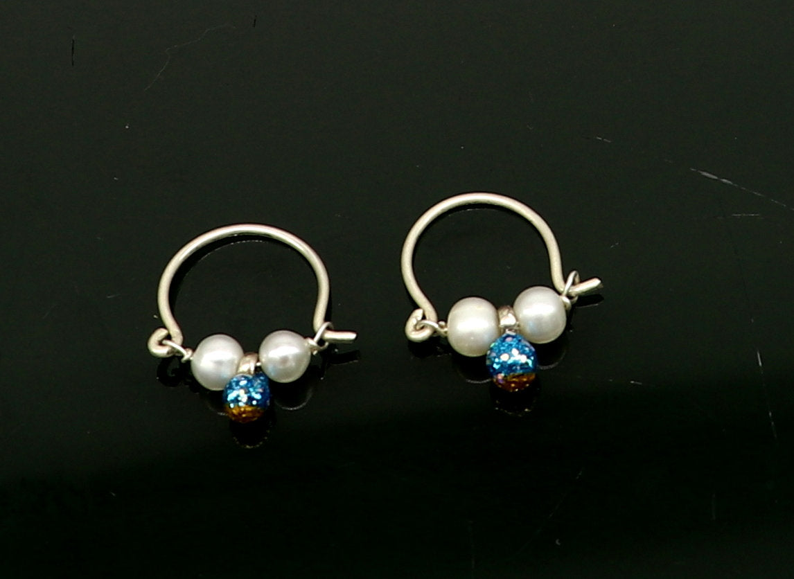 925 sterling silver custom made hoops earring, gorgeous hanging pearls drops hoops earring, stunning brides gifting jewelry s909 - TRIBAL ORNAMENTS