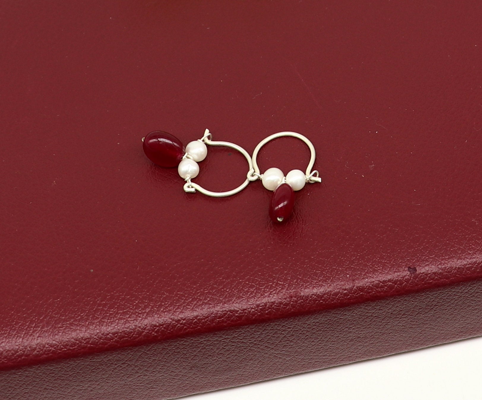 925 sterling silver custom made hoops earring, gorgeous hanging pearls drops hoops earring, stunning brides gifting jewelry s910 - TRIBAL ORNAMENTS