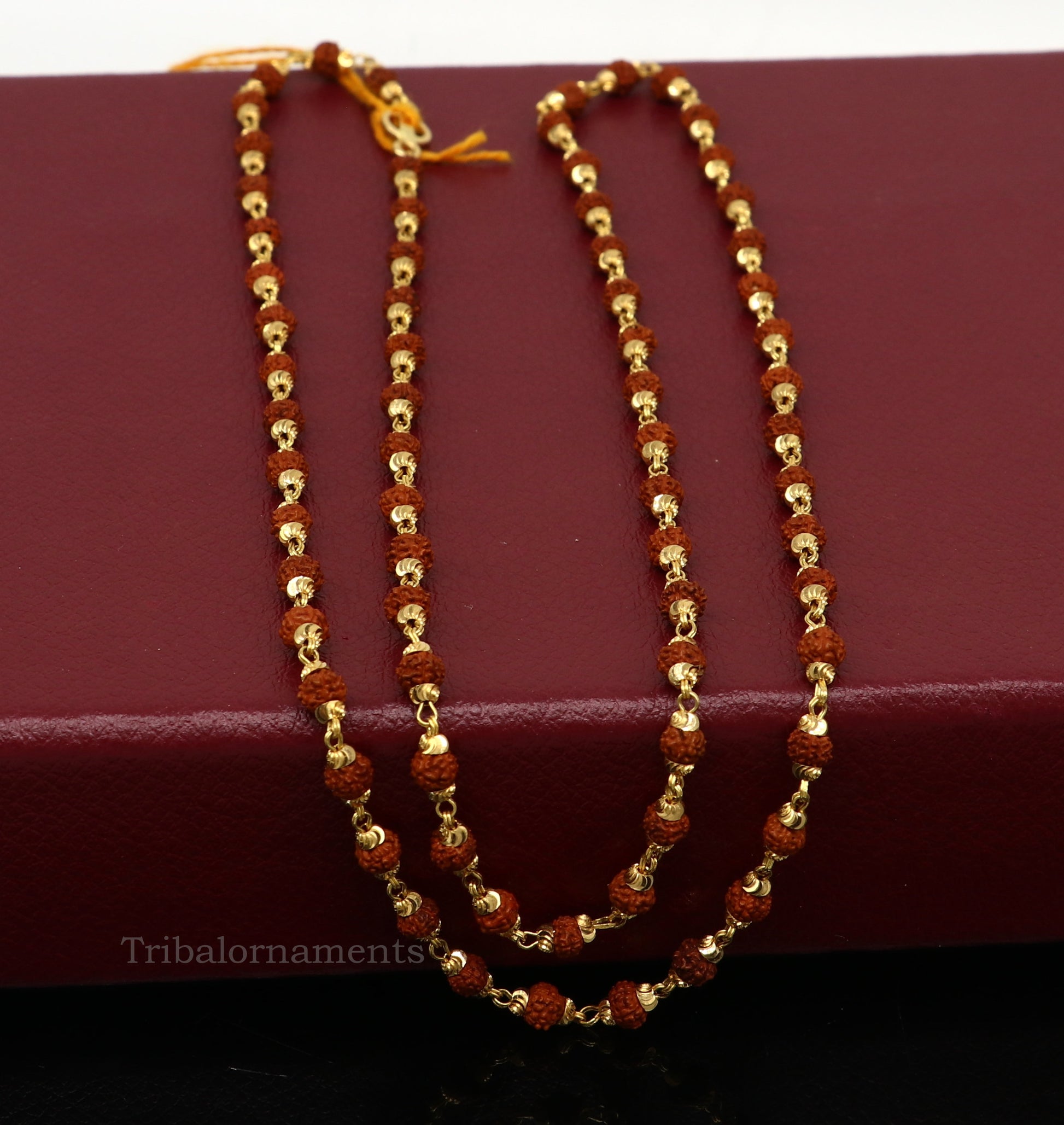 22kt yellow gold hallmarked 4 mm rudraksha chain necklace, Gorgeous design customized beaded chain, excellent wedding gifting jewelry ch265 - TRIBAL ORNAMENTS