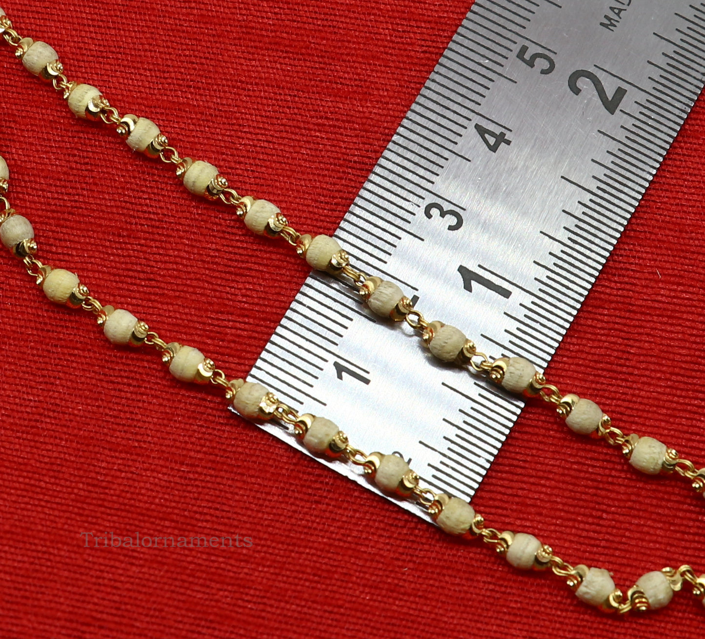 22kt yellow gold 3mm basil rosary(tulsi) chain necklace, Gorgeous customized beaded chain, excellent wedding gifting jewelry ch264 - TRIBAL ORNAMENTS