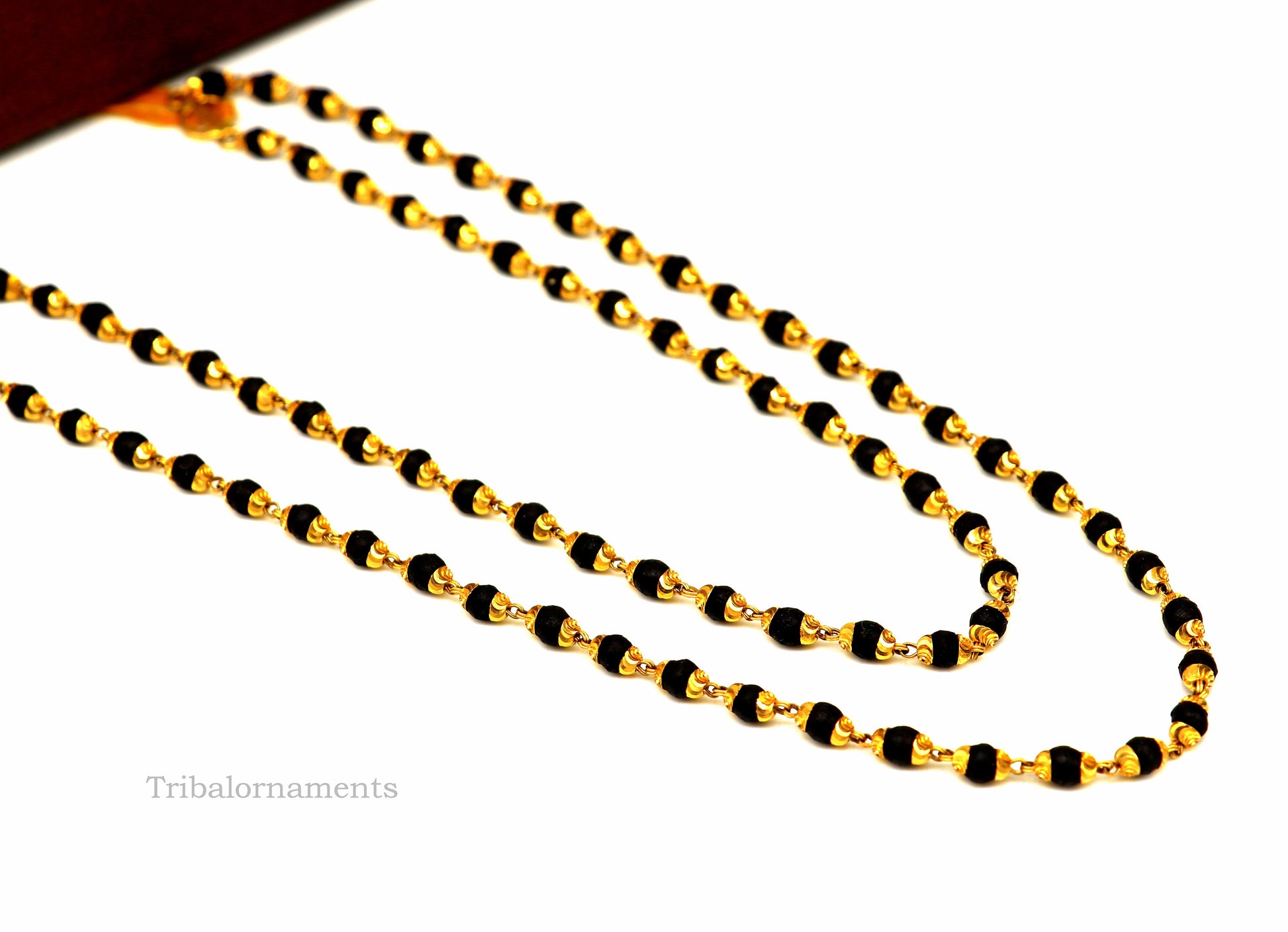 22kt yellow gold hallmarked 4mm Black basil rosary chain necklace, Gorgeous customized beaded chain, excellent wedding gifting jewelry ch263 - TRIBAL ORNAMENTS