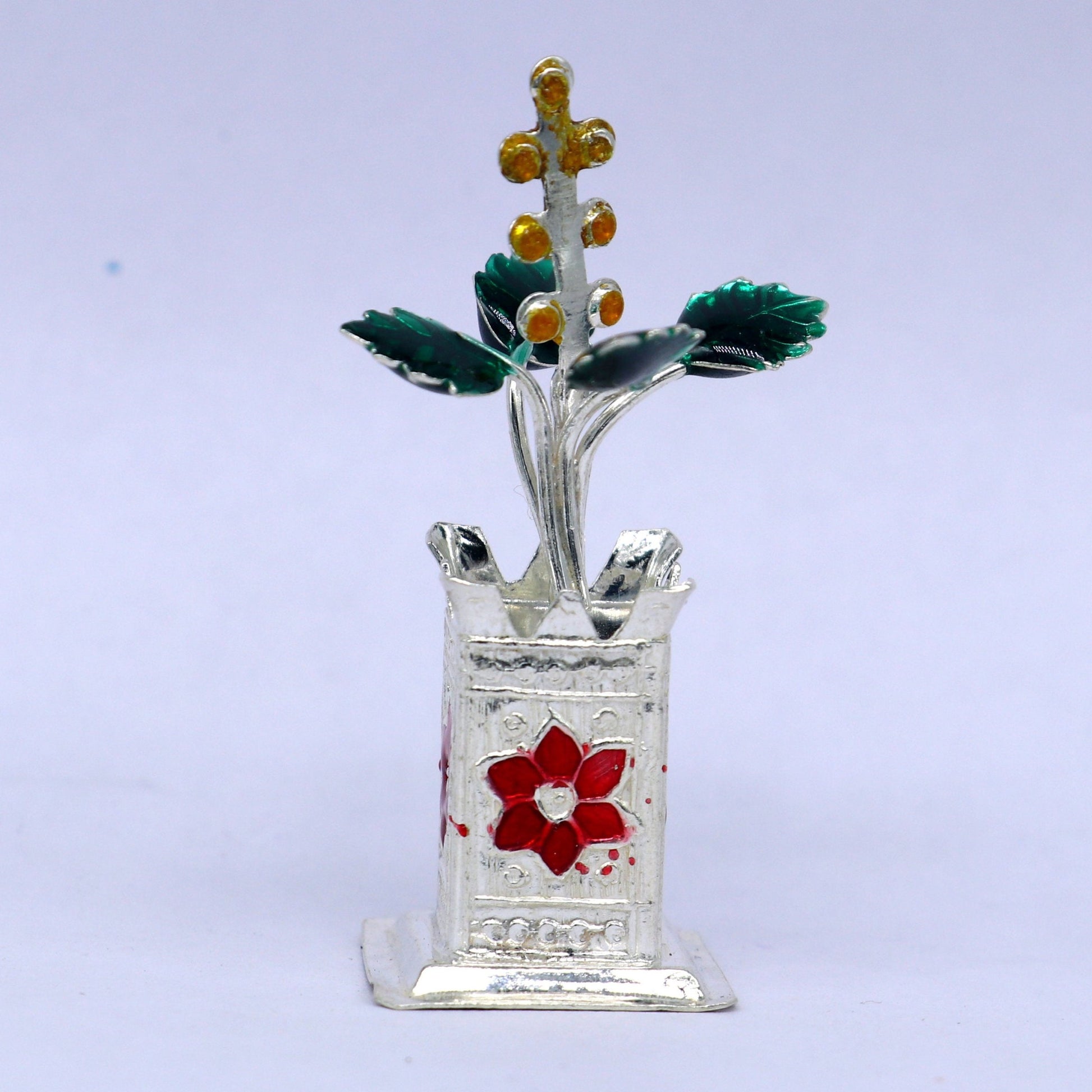 925 sterling silver handmade small tulsi plant basil rosary plant, puja temple article, elegant customized silver utensils article su231 - TRIBAL ORNAMENTS