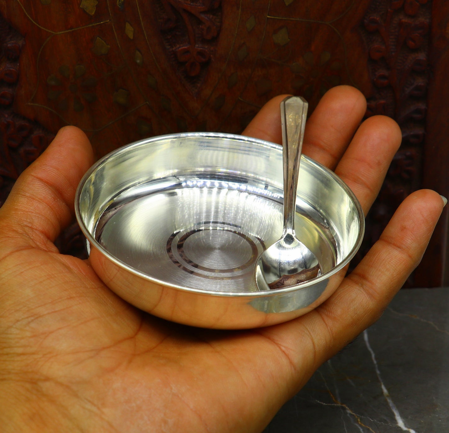 Pure 999 fine silver handmade plate or tray, best baby gifting food serving plate, silver utensils, silver vessel, silver article sv153 - TRIBAL ORNAMENTS