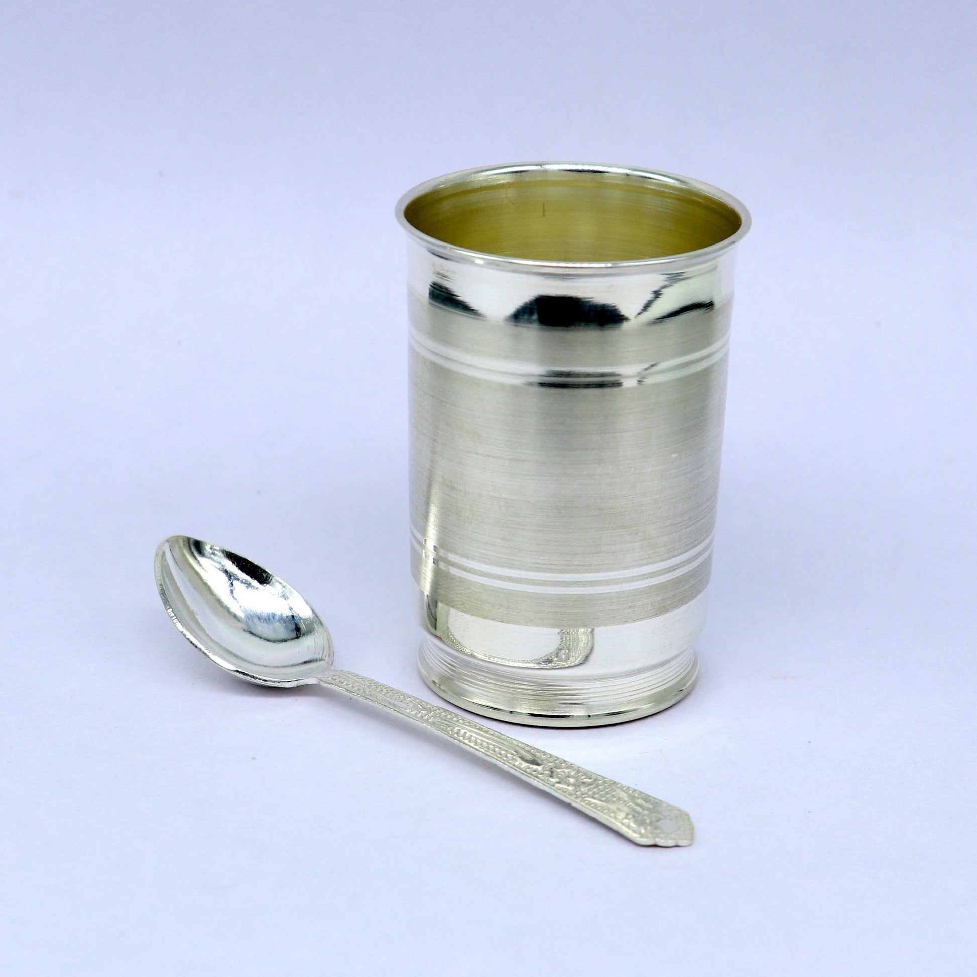 999 fine silver handmade water/milk Glass tumbler, silver flask, baby kids silver cup & spoon utensils for stay healthy from bacteria sv155 - TRIBAL ORNAMENTS