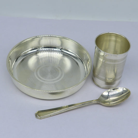 999 fine silver handmade small water/milk Glass tumbler, tray /plate baby kids silver cup & spoon utensils, stay healthy from bacteria sv156 - TRIBAL ORNAMENTS
