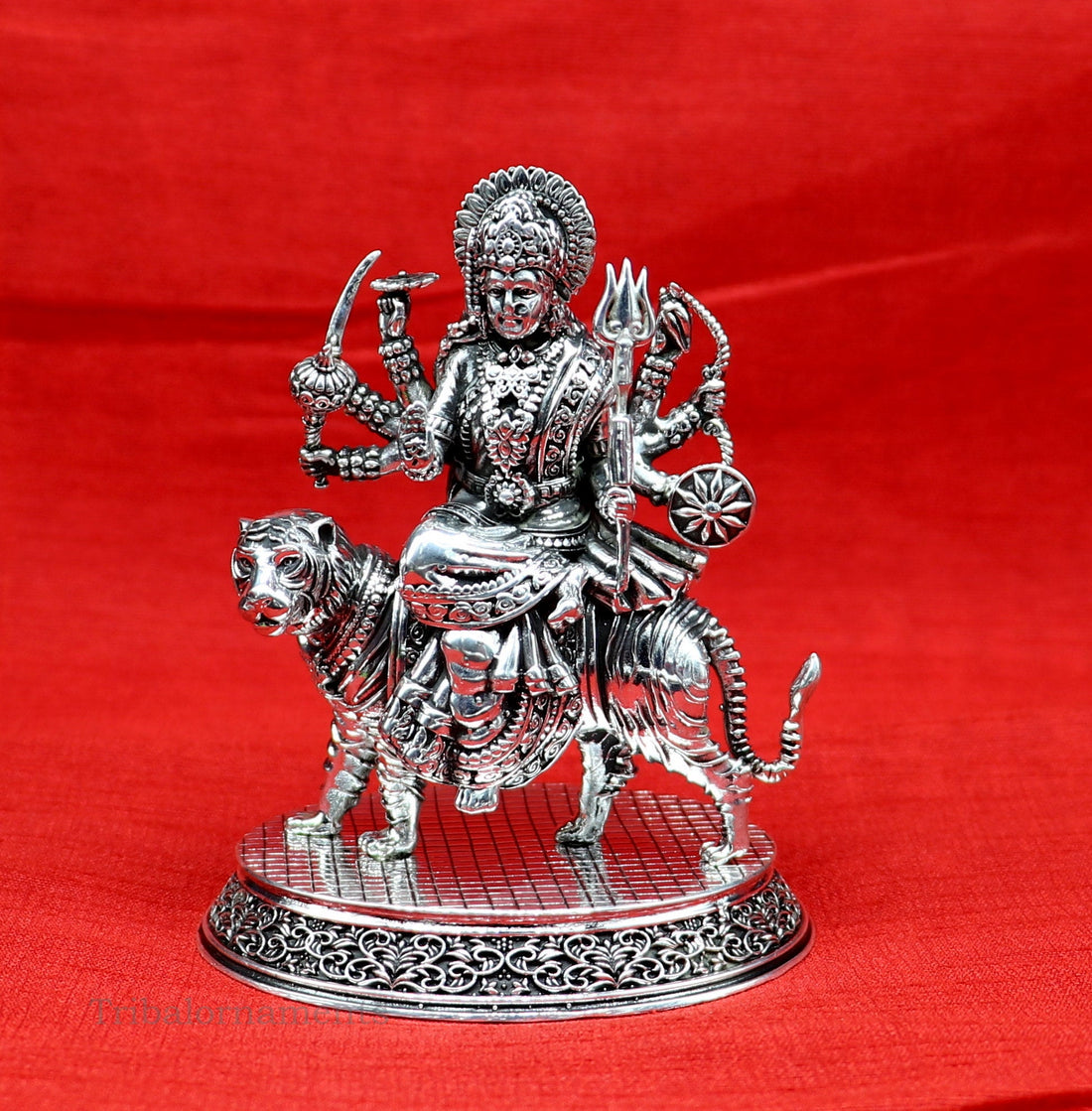 925 Sterling silver handmade customized Hindu Goddess Durga or Bhawani maa statue, puja article figurine, home decor utensils art33 - TRIBAL ORNAMENTS