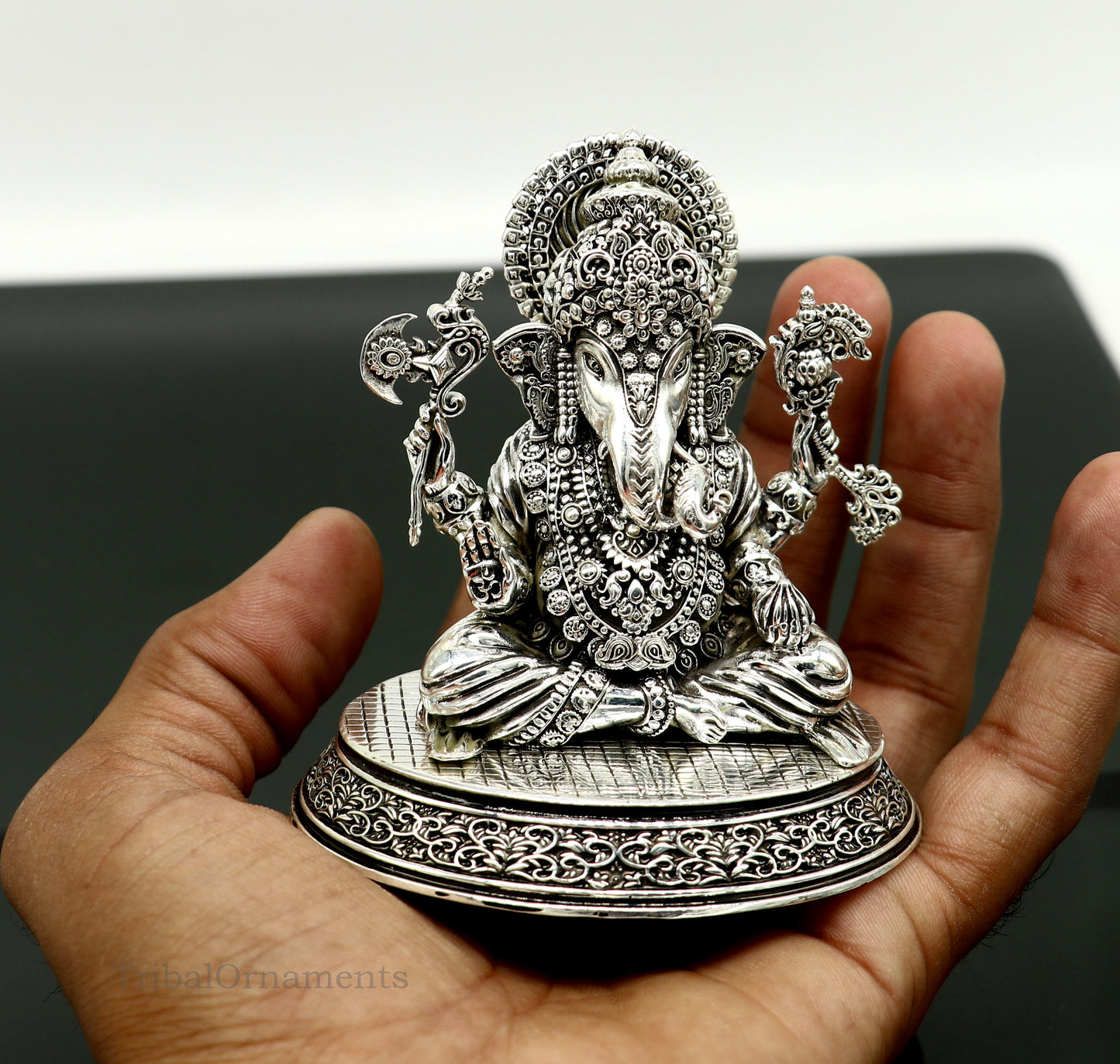 925 Sterling silver handmade customized Hindu God Idol Ganesha statue, puja article figurine, home decor utensils art34 - TRIBAL ORNAMENTS