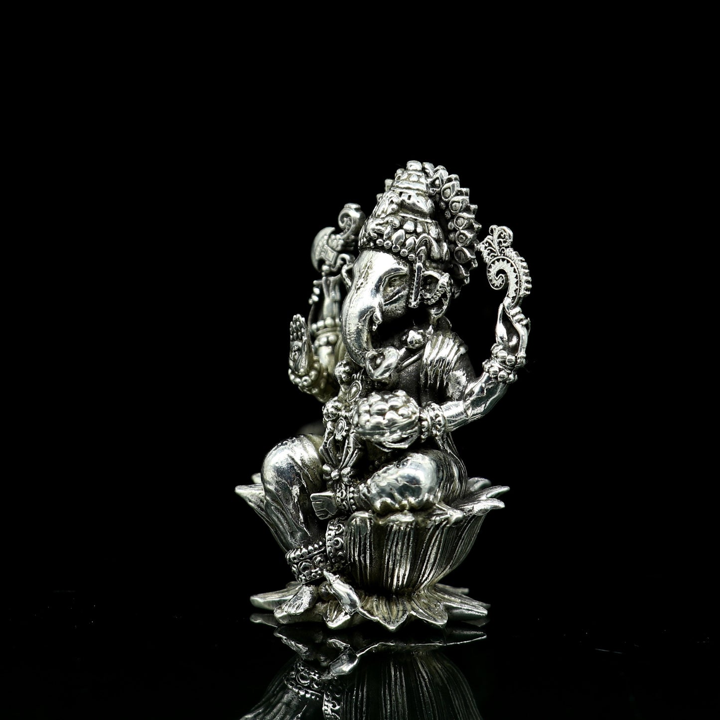 2" small 925 Sterling silver handmade customized Hindu God Idol Ganesha statue, puja article figurine, home decor utensils art31 - TRIBAL ORNAMENTS