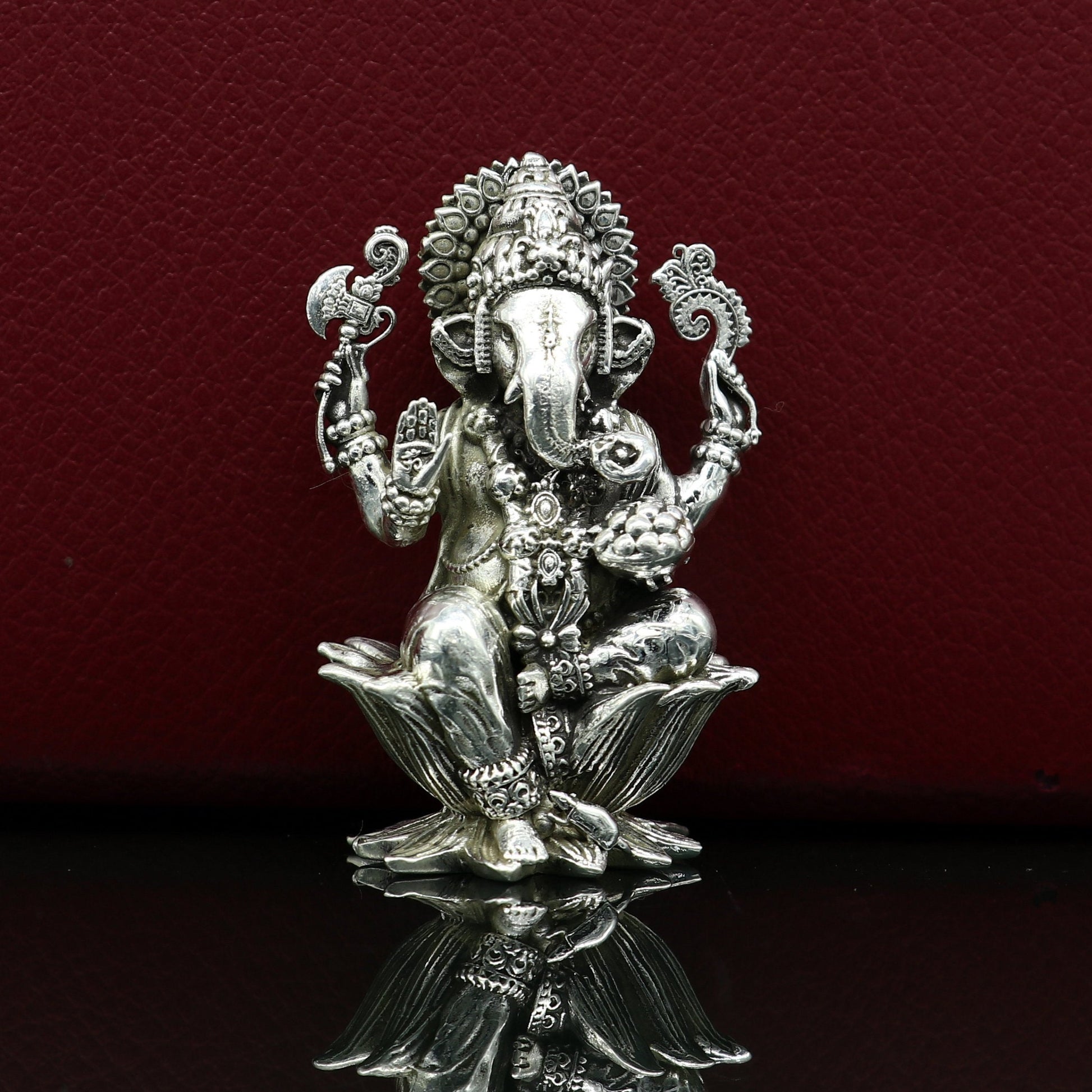 2" small 925 Sterling silver handmade customized Hindu God Idol Ganesha statue, puja article figurine, home decor utensils art31 - TRIBAL ORNAMENTS