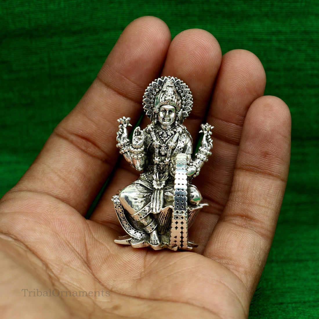 Pure 925 Sterling silver handmade customized Hindu Goddess Laxmi statue, puja article figurine, home décor puja articles gifting art26 - TRIBAL ORNAMENTS