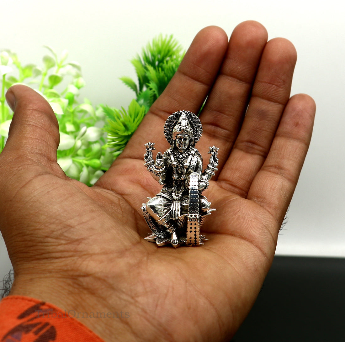 Pure 925 Sterling silver handmade customized Hindu Goddess Laxmi statue, puja article figurine, home décor puja articles gifting art26 - TRIBAL ORNAMENTS