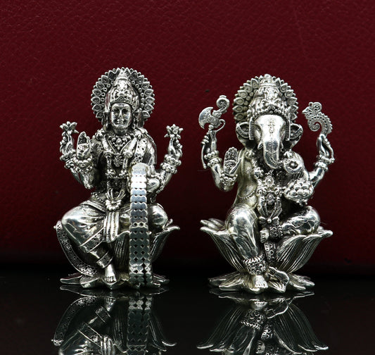 2" small 925 Sterling silver handmade customized Hindu idols Laxmi and Ganesha statue, puja article figurine, home décor puja Articles india - TRIBAL ORNAMENTS