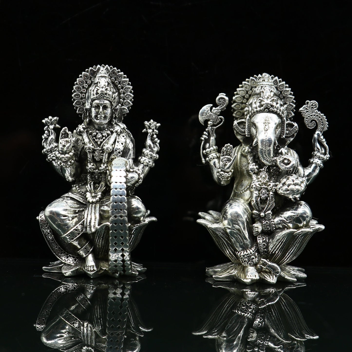 Combo Laxmi and Ganesha 925 Sterling silver handmade customized Hindu idols statue, puja article figurine, home décor puja Articles art27 - TRIBAL ORNAMENTS