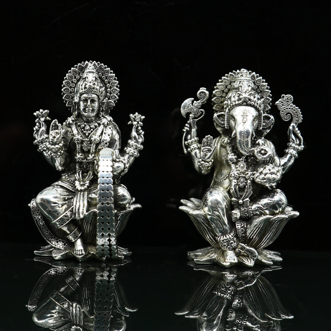 Combo Laxmi and Ganesha 925 Sterling silver handmade customized Hindu idols statue, puja article figurine, home décor puja Articles art27 - TRIBAL ORNAMENTS