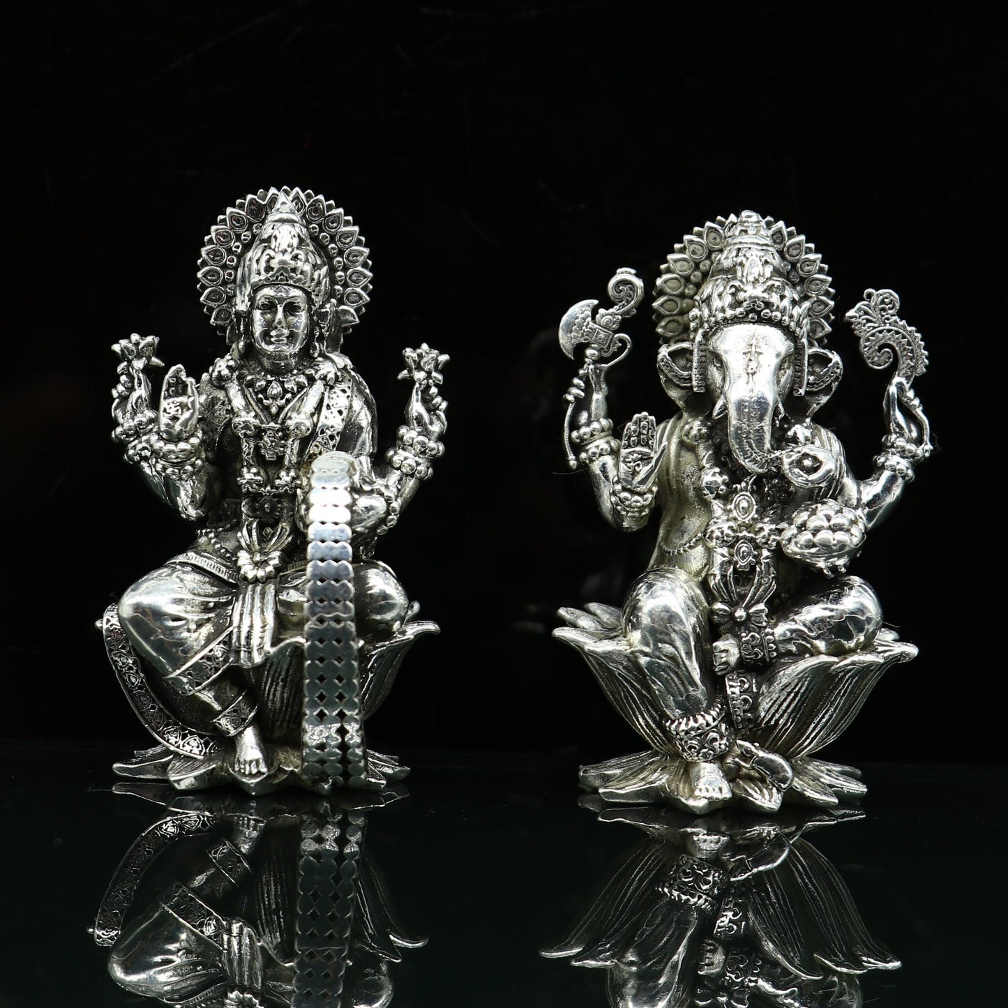 2" small 925 Sterling silver handmade customized Hindu idols Laxmi and Ganesha statue, puja article figurine, home décor puja Articles india - TRIBAL ORNAMENTS