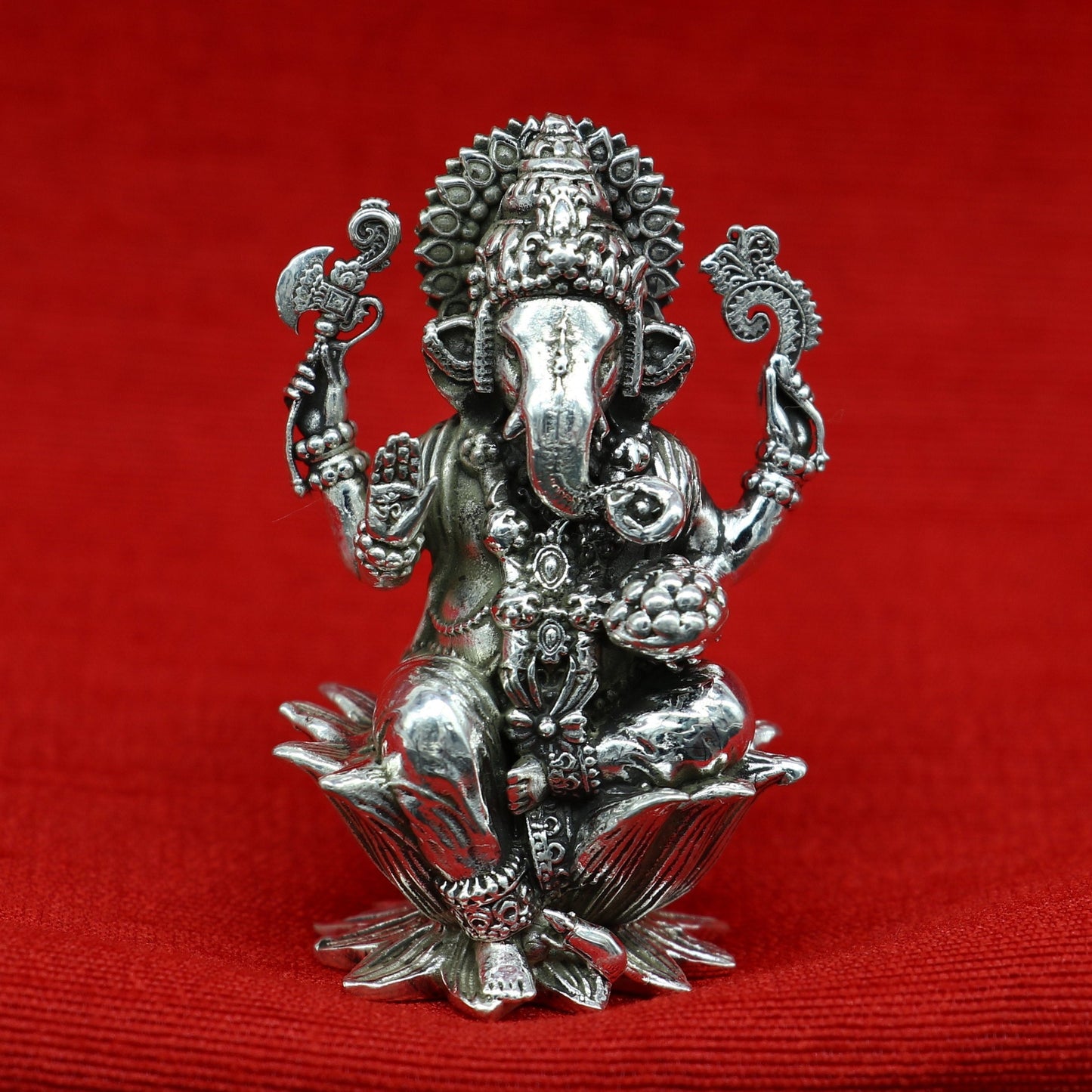 2" small 925 Sterling silver handmade customized Hindu God Idol Ganesha statue, puja article figurine, home decor utensils art31 - TRIBAL ORNAMENTS