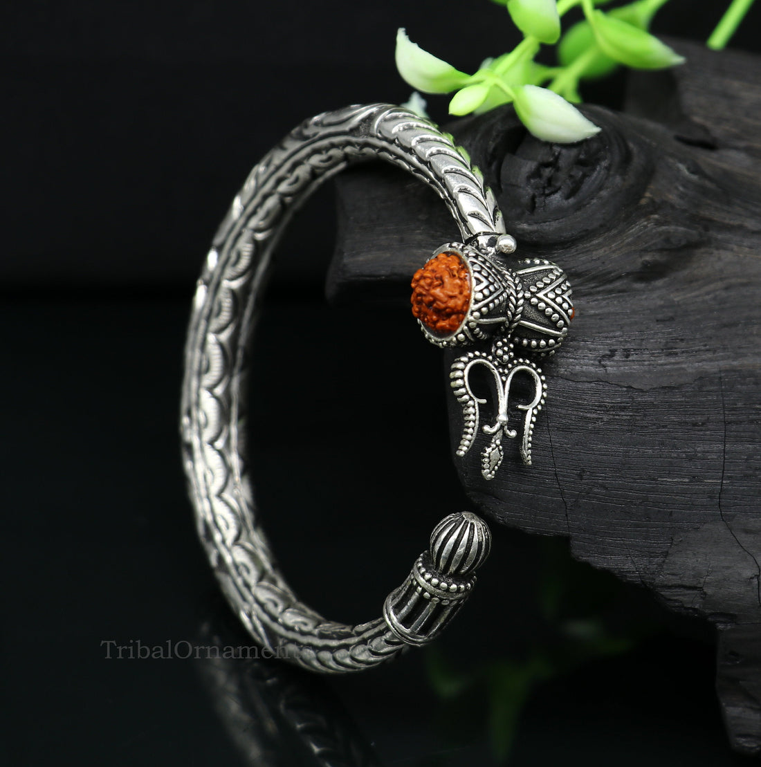 925 sterling silver customized Shiva trident stunning bangle men's bracelet, excellent Nakshi work men's gifting jewelry from India nssk392 - TRIBAL ORNAMENTS