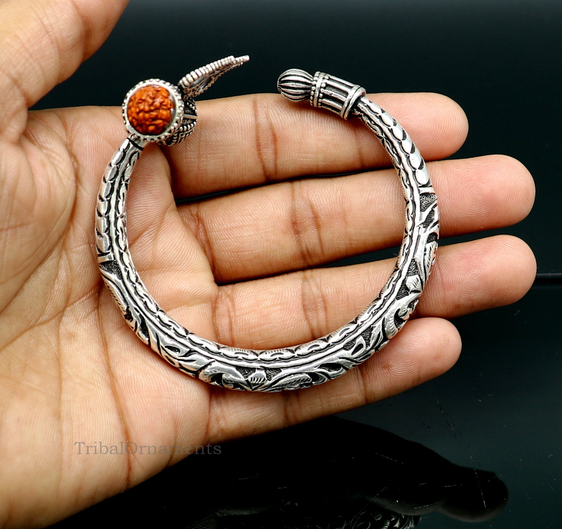 925 sterling silver customized Shiva trident stunning bangle men's bracelet, excellent Nakshi work men's gifting jewelry from India nssk392 - TRIBAL ORNAMENTS