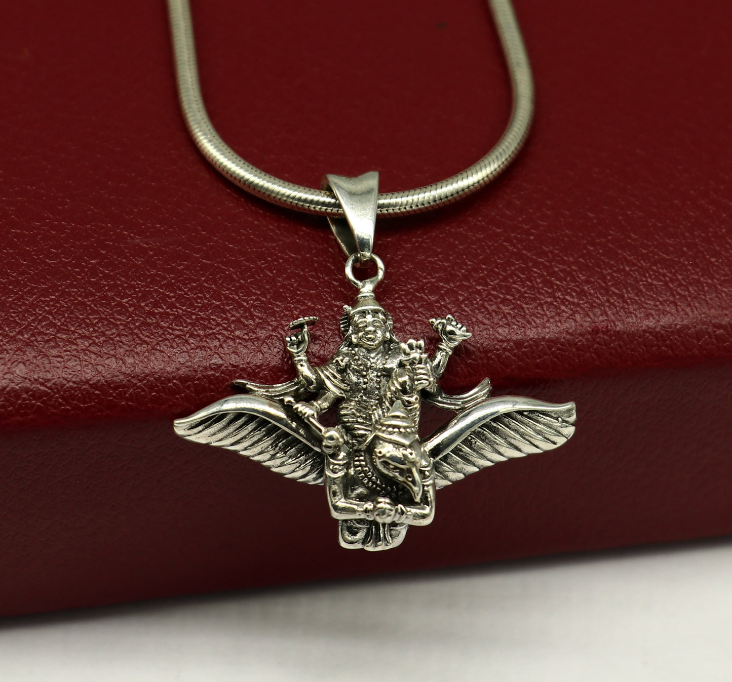 925 sterling silver Hindu idol Lord Vishnu with Garuda pendant, excellent gifting unisex locket pendant customized god jewelry sspm516 - TRIBAL ORNAMENTS