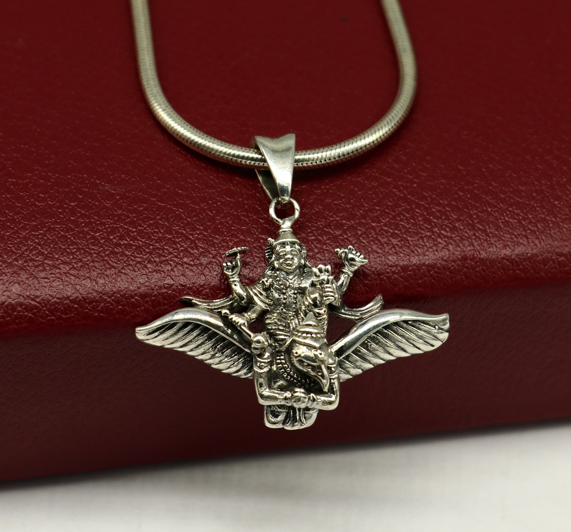 925 sterling silver Hindu idol Lord Vishnu with Garuda pendant, excellent gifting unisex locket pendant customized god jewelry sspm516 - TRIBAL ORNAMENTS