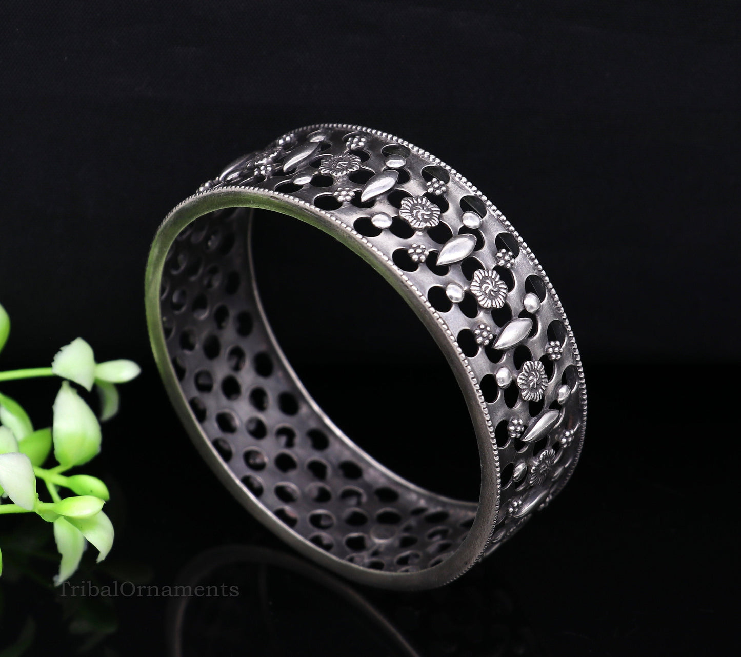 925 sterling silver handmade unique design floral bangle bracelet kada, customized bangle for girls who like vintage tribal style nba154 - TRIBAL ORNAMENTS