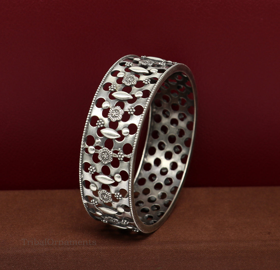 925 sterling silver handmade unique design floral bangle bracelet kada, customized bangle for girls who like vintage tribal style nba154 - TRIBAL ORNAMENTS