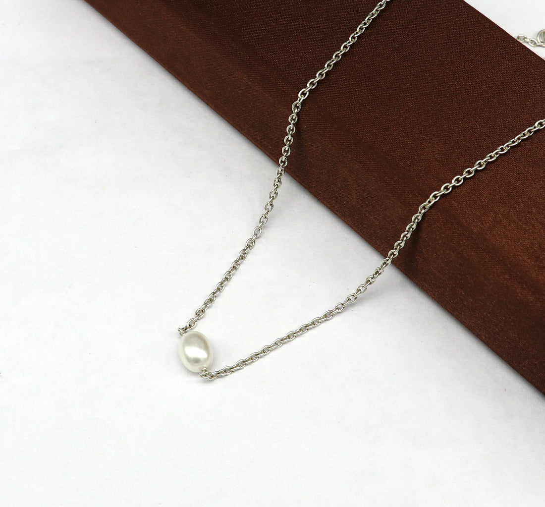 925 sterling silver cutom chain necklace with gorgeous tiny  pearl pendant, best gifting elegant necklace tribal necklace nec165 - TRIBAL ORNAMENTS