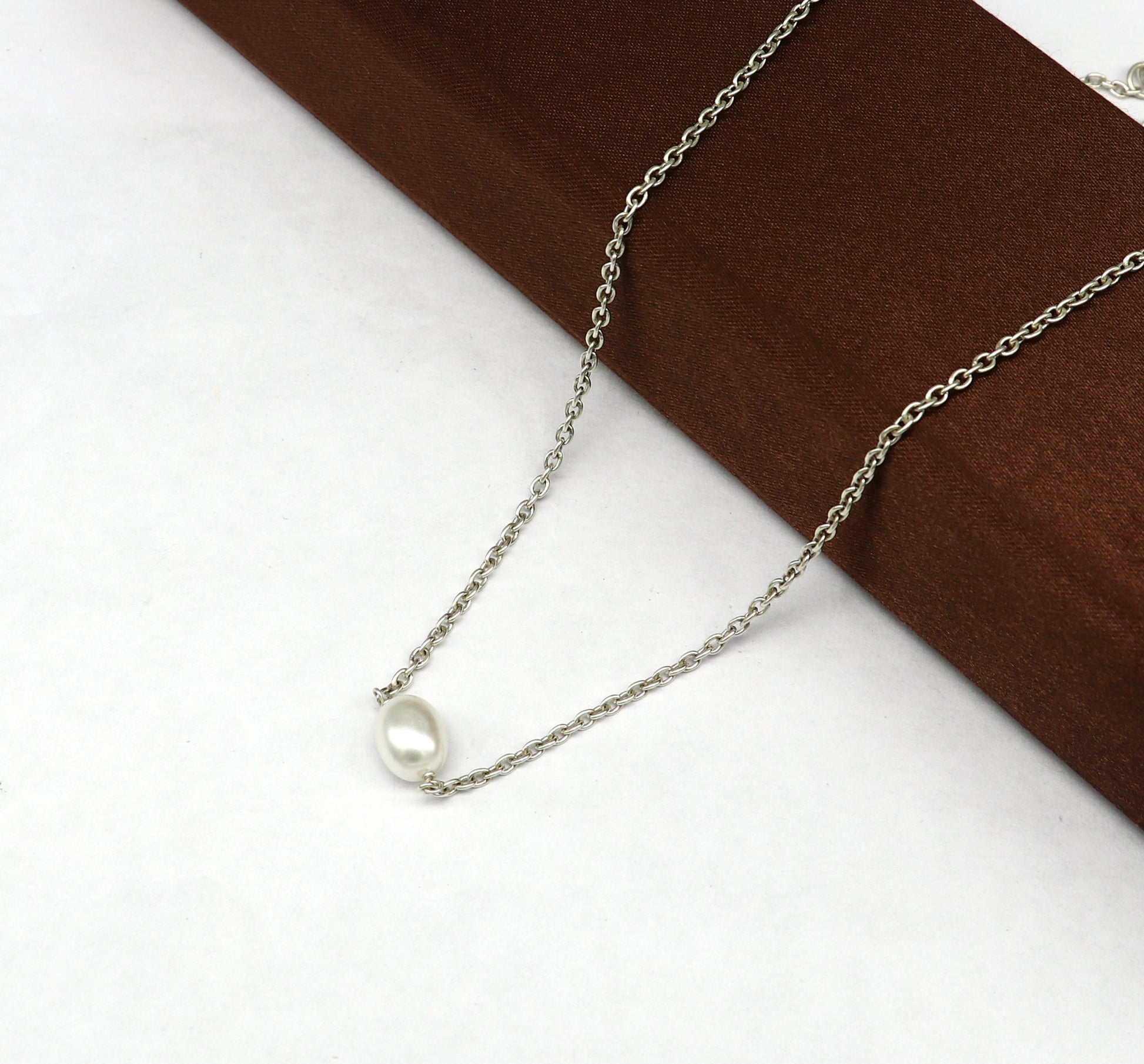 925 sterling silver cutom chain necklace with gorgeous tiny  pearl pendant, best gifting elegant necklace tribal necklace nec165 - TRIBAL ORNAMENTS