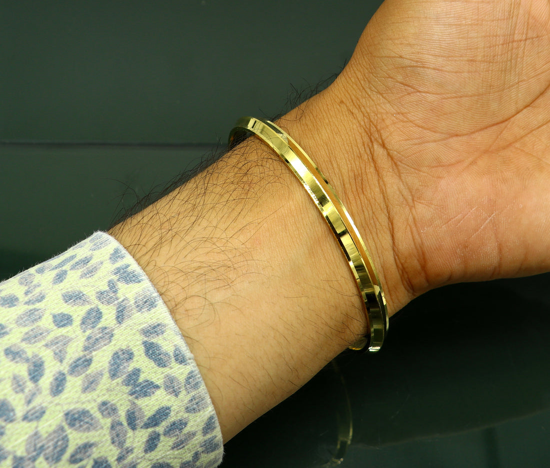 Exclusive gold polished or plated over solid silver bangle kada, excellent sikhha punjabi kada, best unisex gifting jewelry india nssk366 - TRIBAL ORNAMENTS